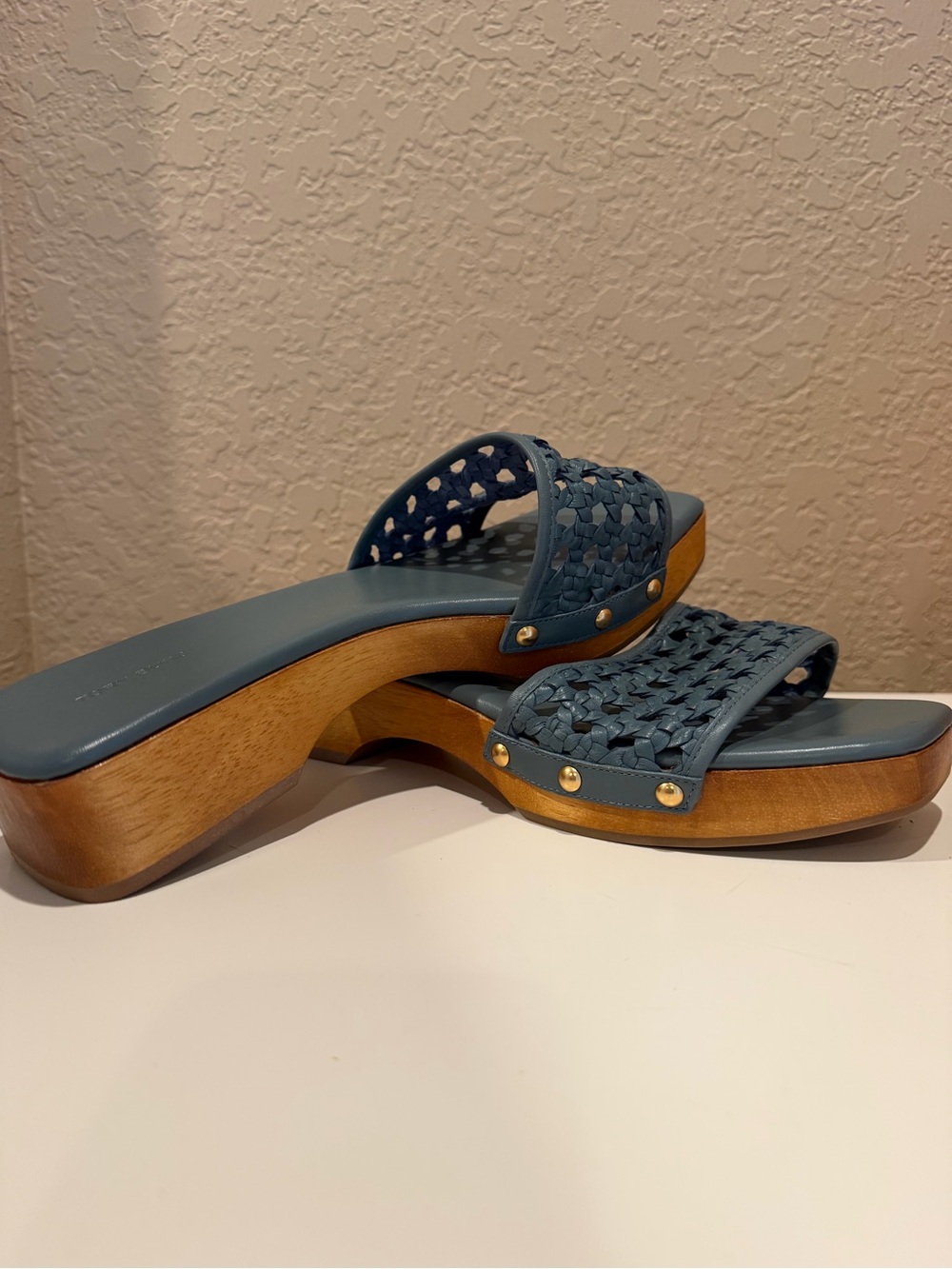 Tory Burch Woven Slide Sandals in Dusty Blue - Picture 5 of 7
